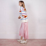 Lauren Rainbow Crochet Stripe Recycled Cotton Blend Jumper - White
