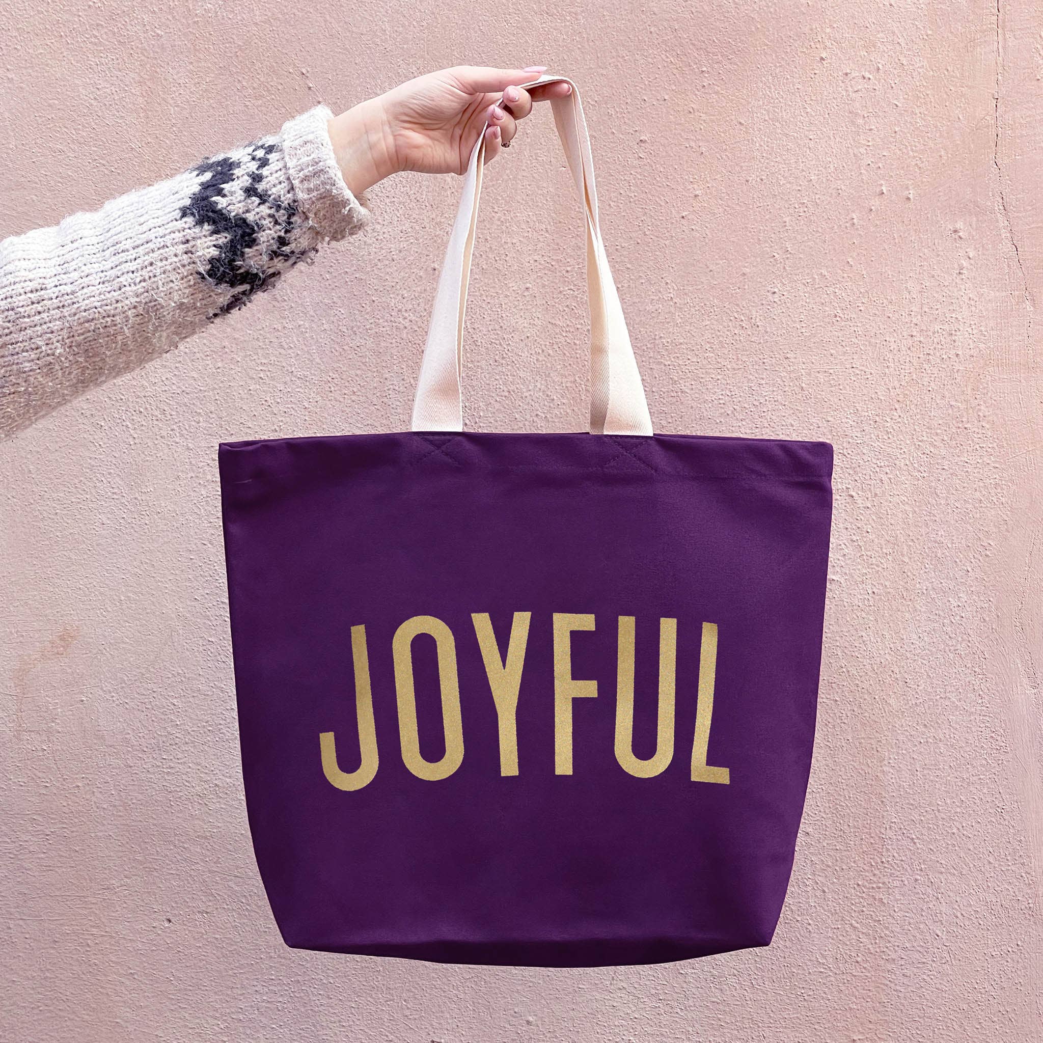 Joyful - Plum Canvas Tote Bag