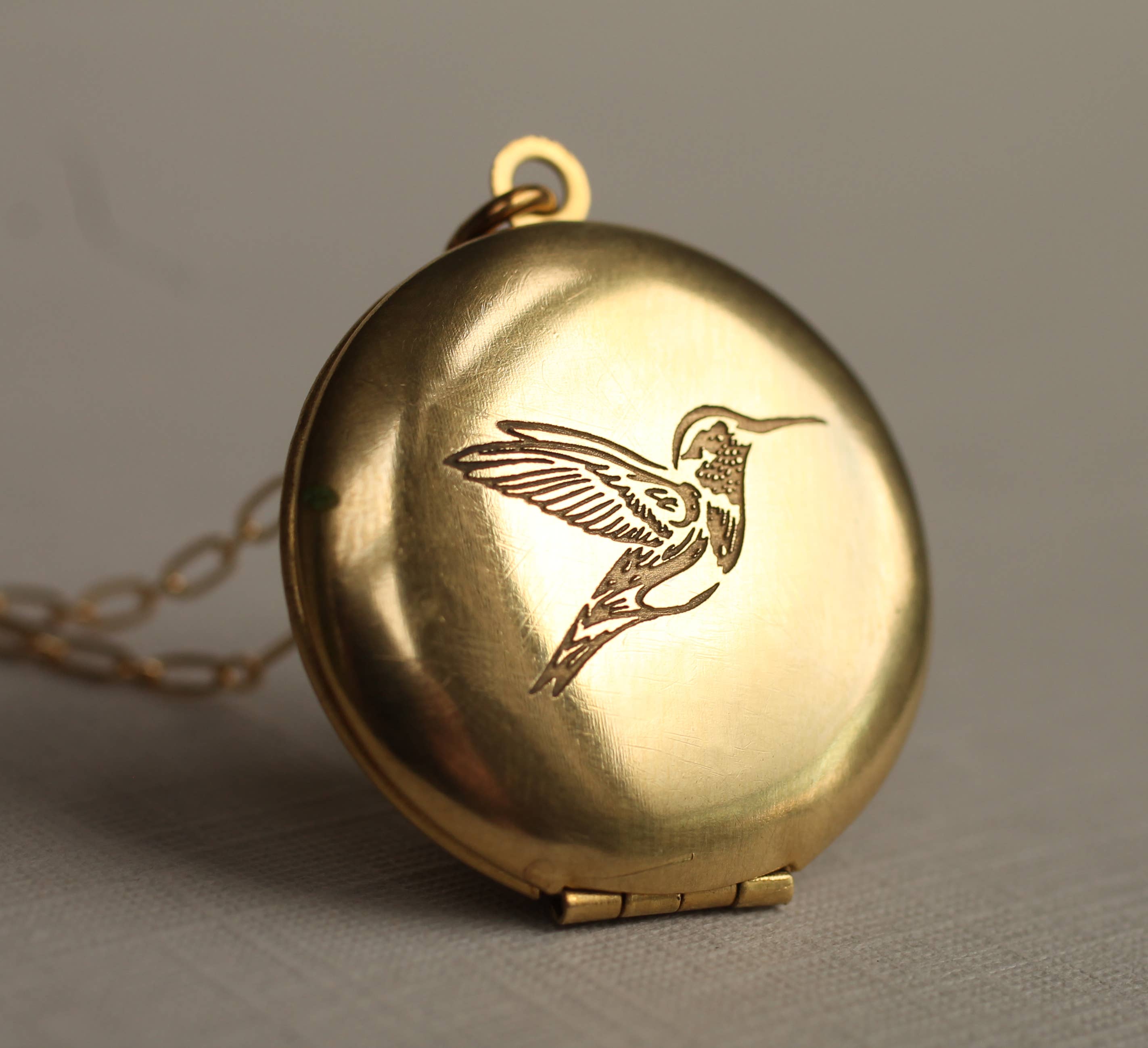 Hummingbird Gold Locket Necklace