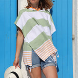 Tides Shortie Poncho - Olive/Orange