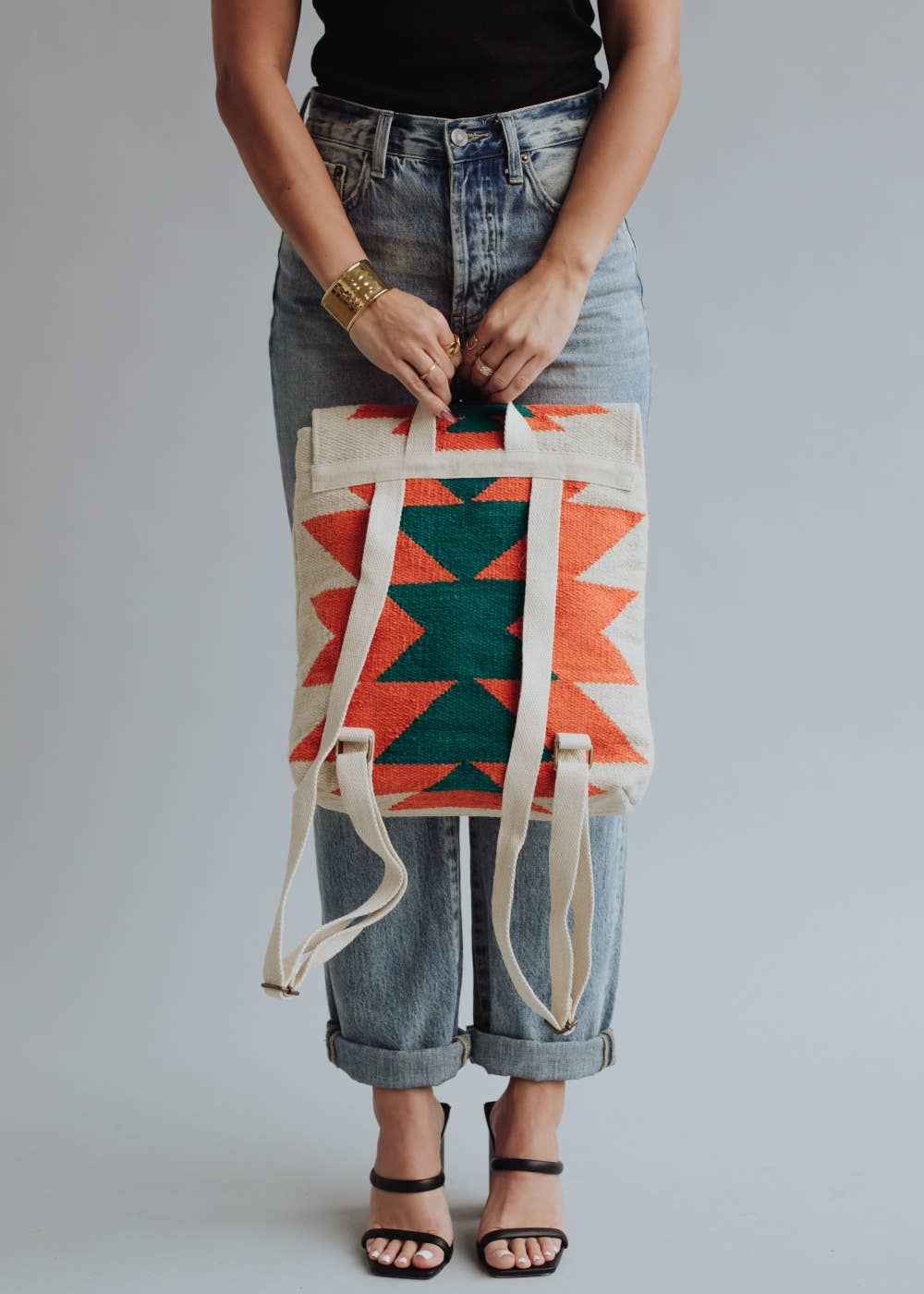 Beige, Orange & Green Aztec Backpack
