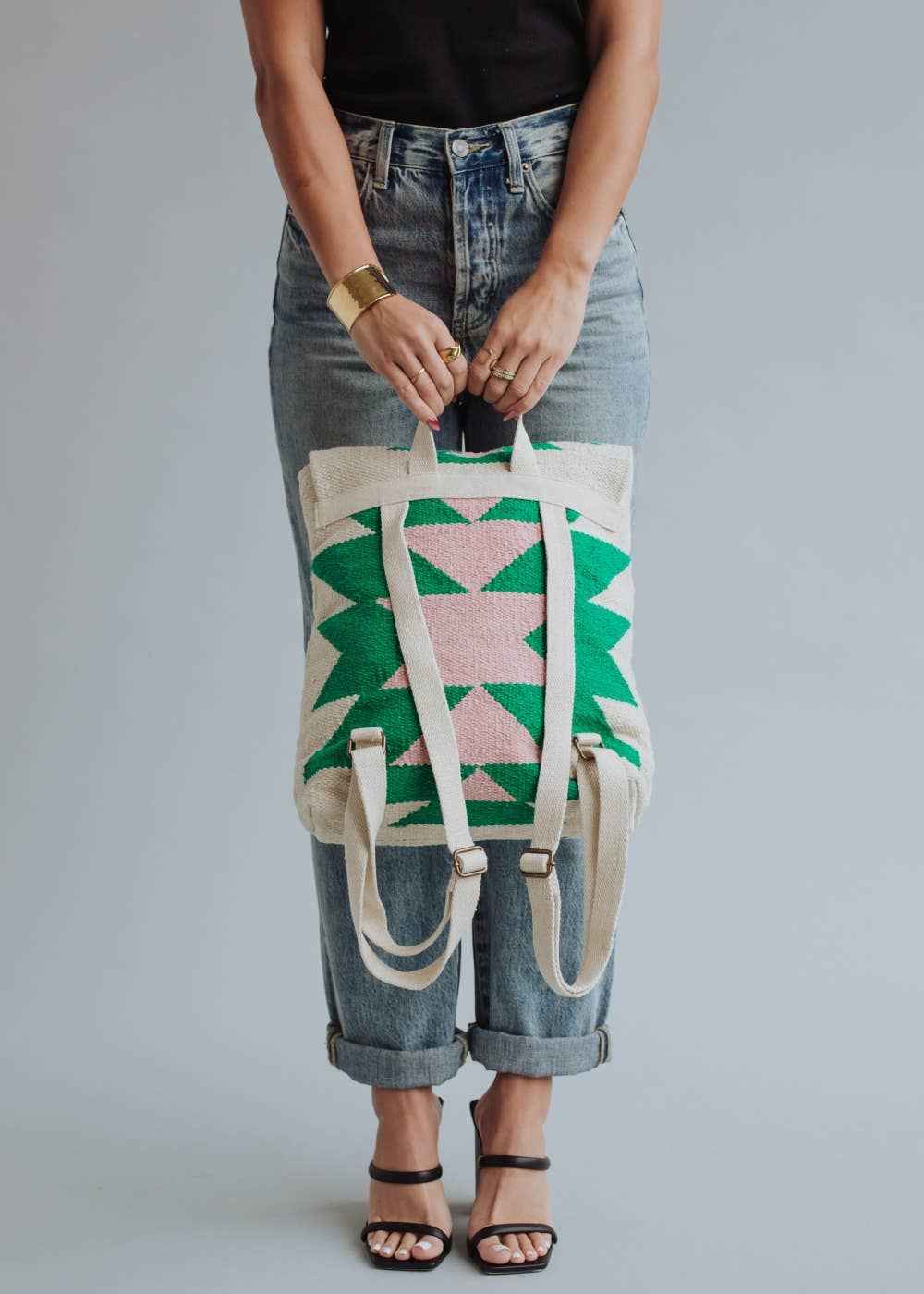 Beige, Green & Pink Aztec Backpack
