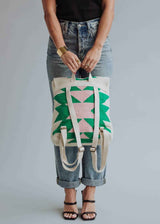Beige, Green & Pink Aztec Backpack