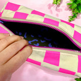 Handprinted Boxy Pouch - Pink & Natural Checkered