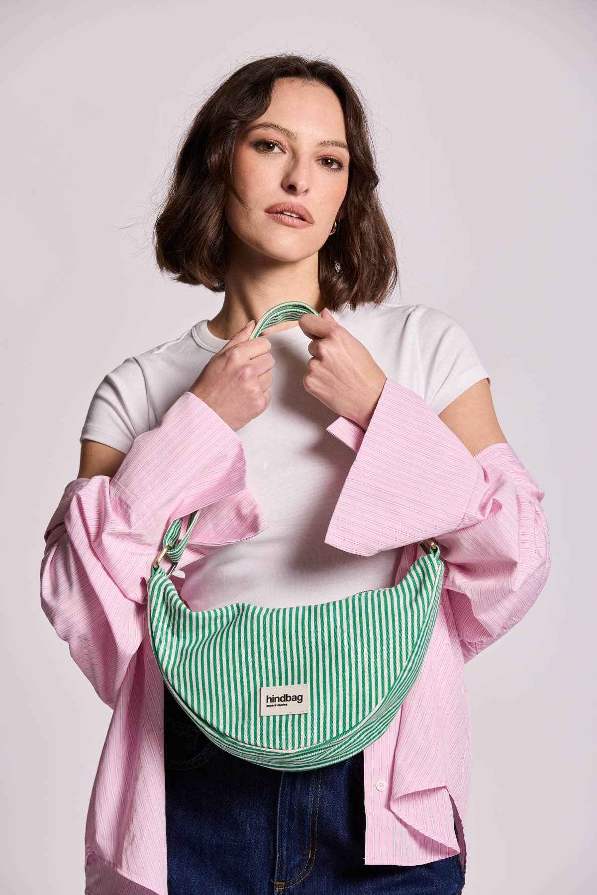 Andrea Green Striped Crossbody Bag