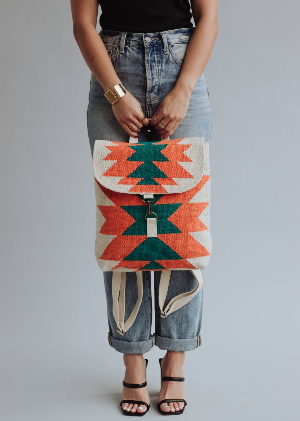 Beige, Orange & Green Aztec Backpack