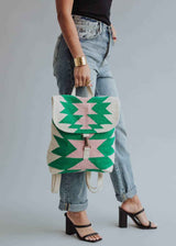 Beige, Green & Pink Aztec Backpack