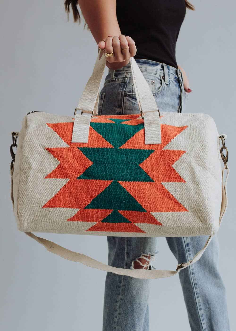 Beige, Orange & Green Aztec Duffel