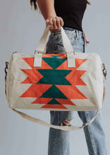 Beige, Orange & Green Aztec Duffel