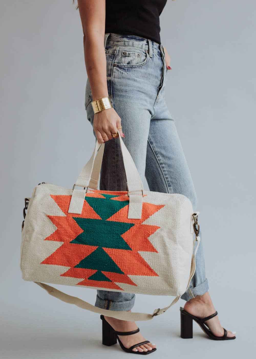 Beige, Orange & Green Aztec Duffel