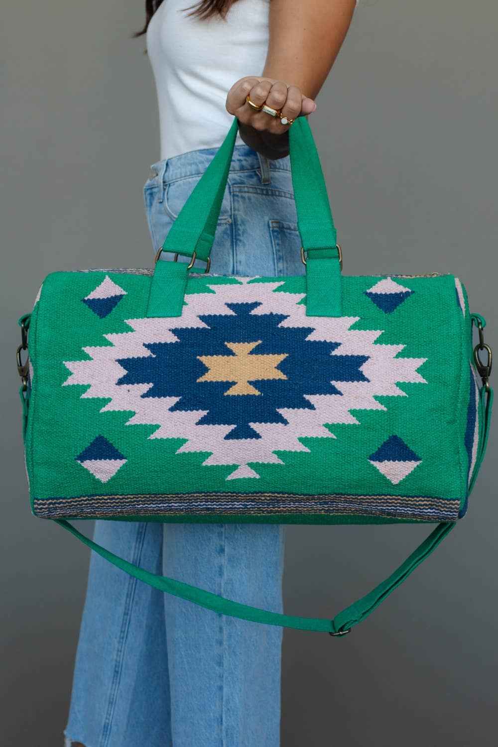 Green, Lt. Pink & Blue Western Duffel