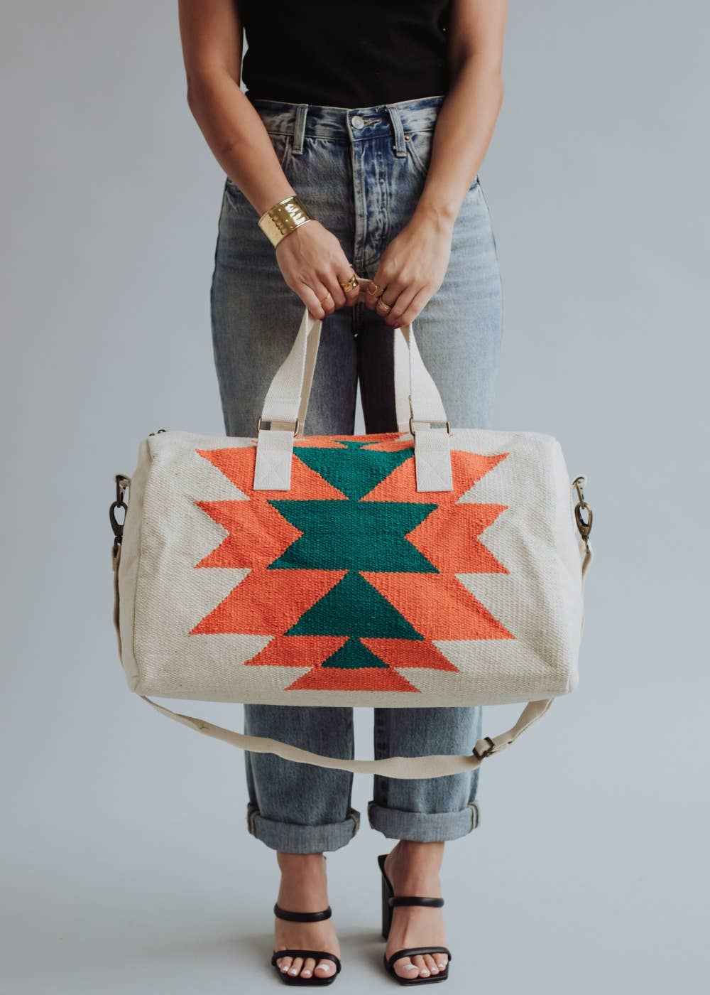 Beige, Orange & Green Aztec Duffel