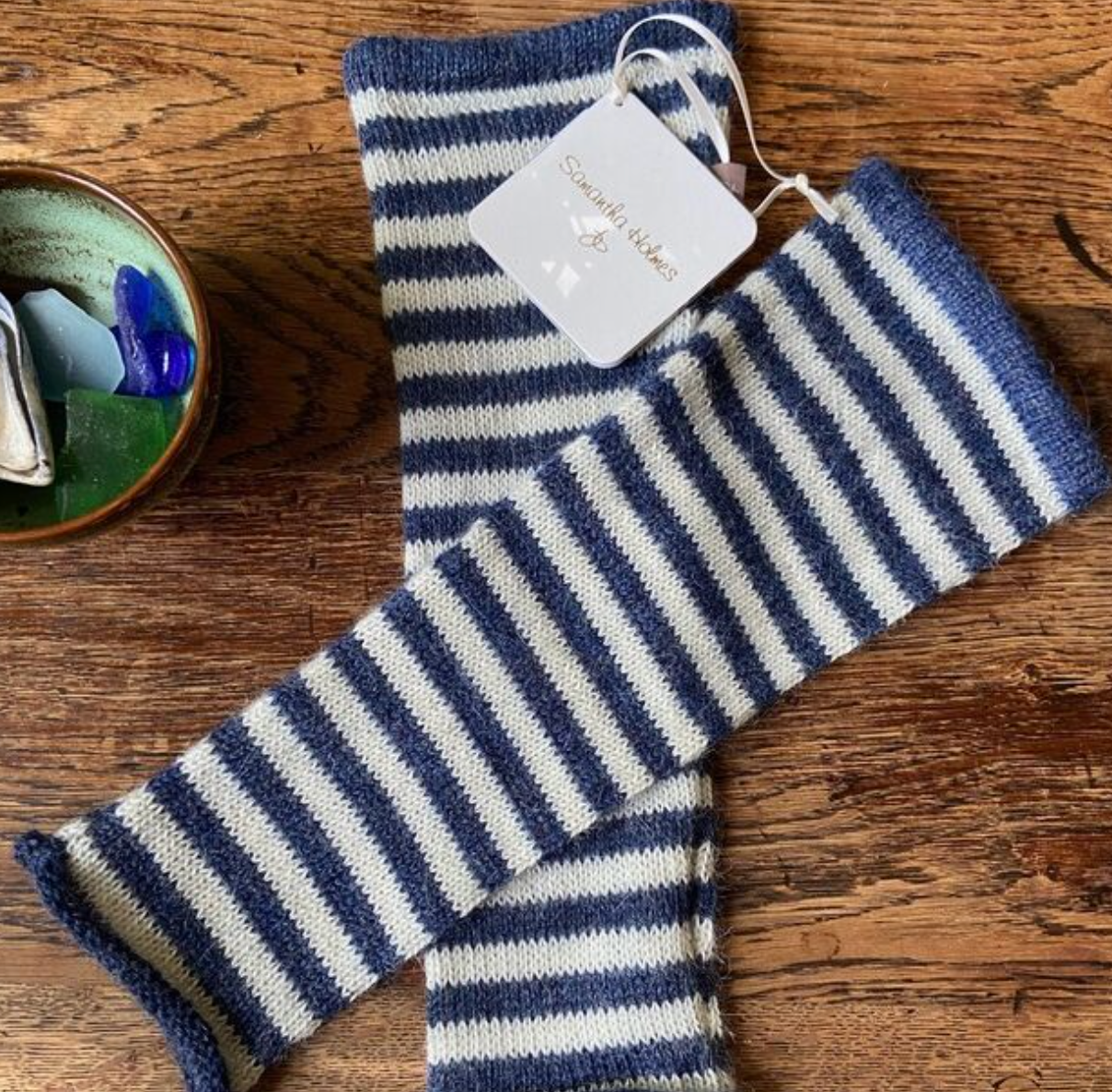 Driftwood Stripe Wrist Warmers in Alpaca Knit