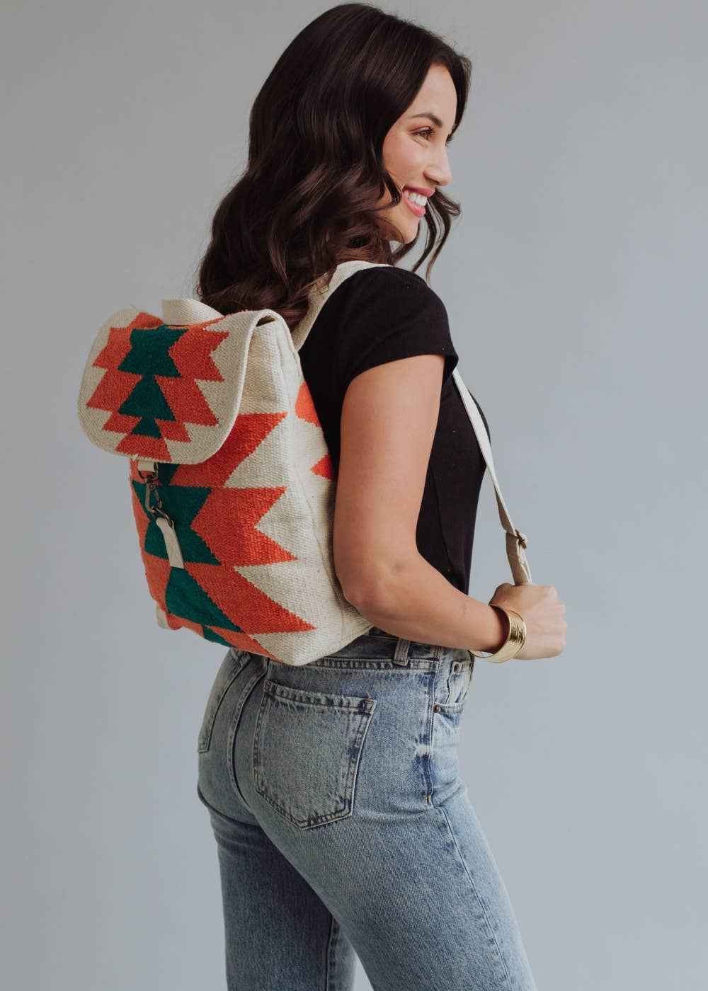 Beige, Orange & Green Aztec Backpack