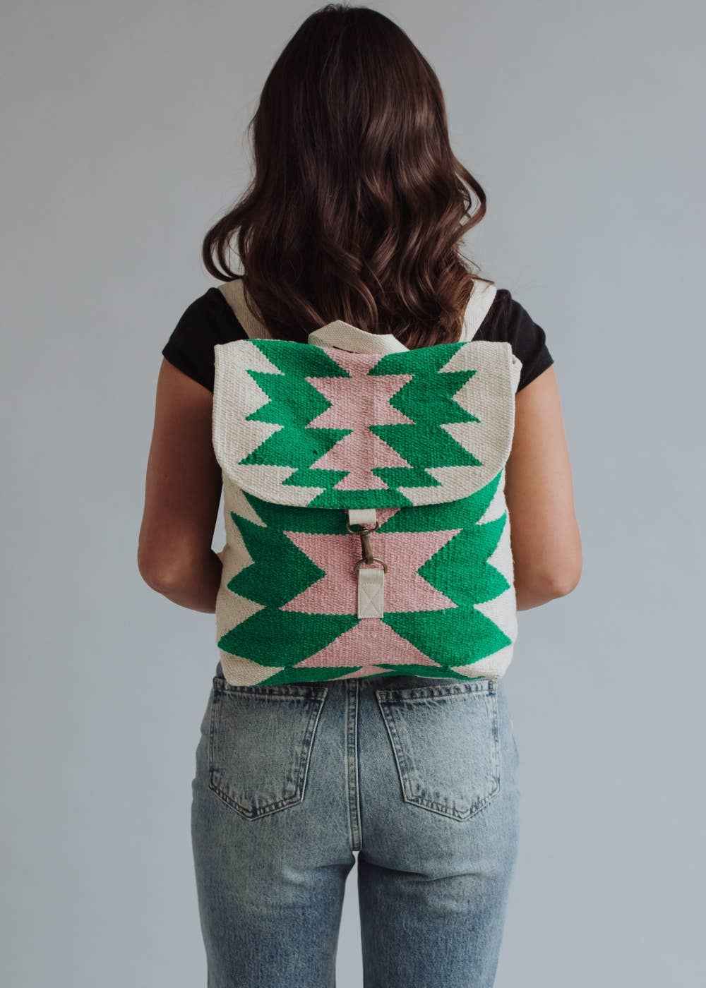 Beige, Green & Pink Aztec Backpack